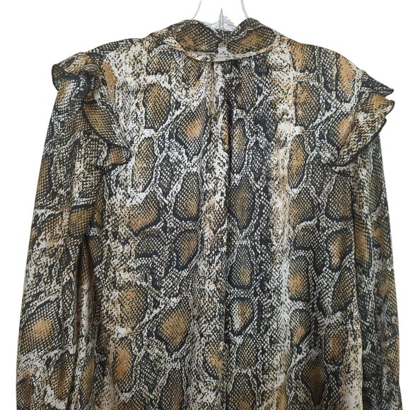 Zara Women's Snake Print Ruffled Career Blouse Size S With Tie Neck Long Sleeves - Picture 7 of 13
